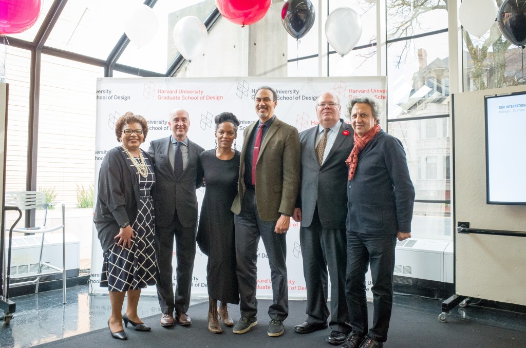 From left: Lorraine Smith; Phil Harrison, AB ’86, MArch ’93, Perkins+Will Chief Executive Officer and Co-Chair of the GSD’s Grounded Visionaries campaign; Nnenna Freelon; Phil Freelon, Managing and Design Director at Perkins+Will; John K. F. Irving AB ’83, MBA ’89, Co-Chair of the GSD’s Grounded Visionaries campaign; and Mohsen Mostafavi, Dean and Alexander and Victoria Wiley Professor of Design.