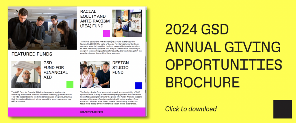 Banner graphic of sample image from printed publication of brochure with black text on yellow backgrond of "2024 GSD Annual Giving Opportunities Brochure - Click Here To Download"