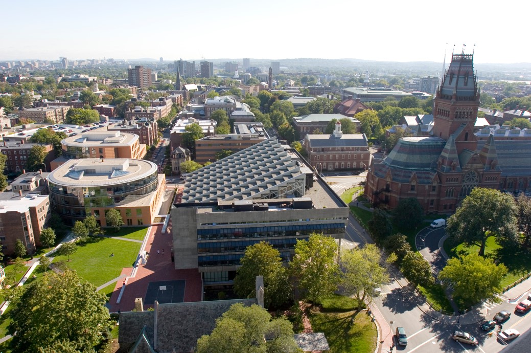 Aerial view of Gund Hall, Harvard Graduate School of Design