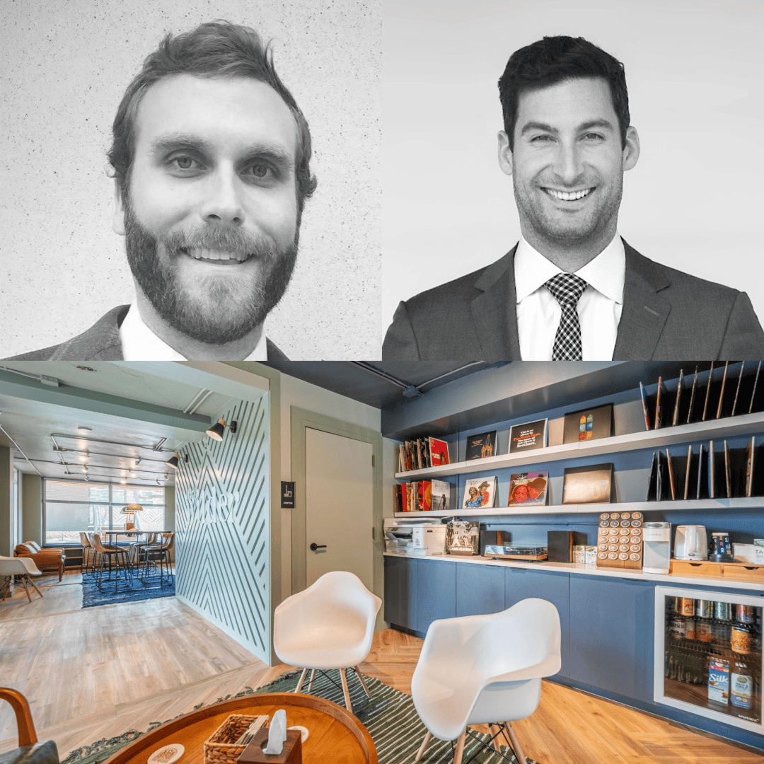Clay and Will black and white headshots paired with an image of The Wilder lounge