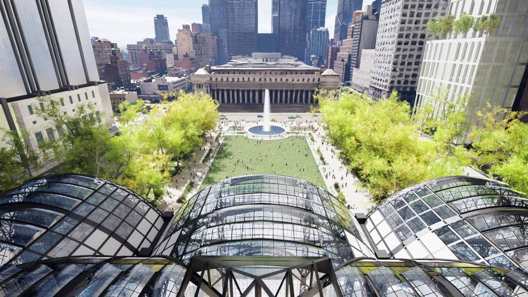 Grand Penn rendering showcasing a sprawling green space where MSG once was